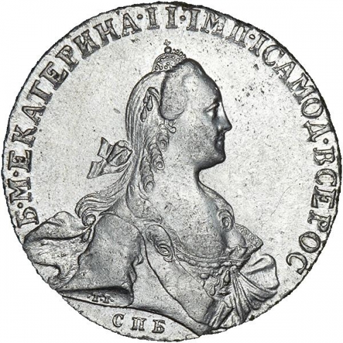 1 рубль 1766 – 1 рубль 1766 года СПБ-TI-АШ. Стандартный чекан. Инициалы медальера «TI» в обрезе рукава