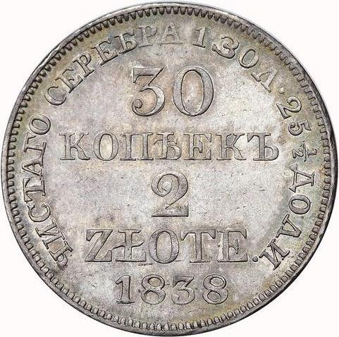 30 копеек/2 злотых 1838 – 30 копеек - 2 злотых 1838 года MW «Русско-польские» (русско-польские)