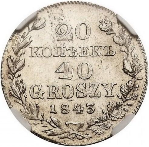 20 копеек/40 грошей 1843 – 20 копеек - 40 грошей 1843 года MW «Русско-польские» (русско-польские)